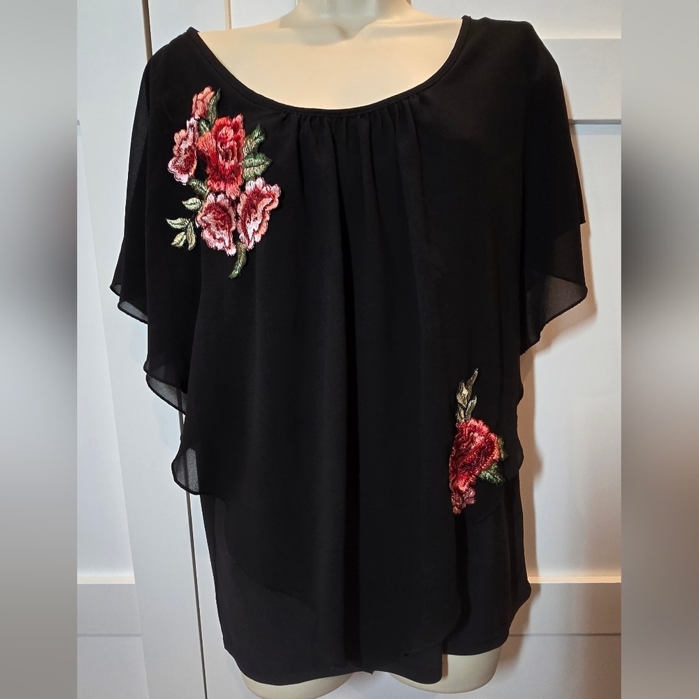 Naif Sheer Cape Embroidered Blouse
